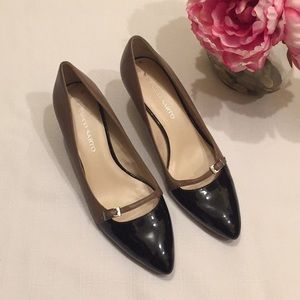 Franco Sarto Rasta tan and black kitten heels